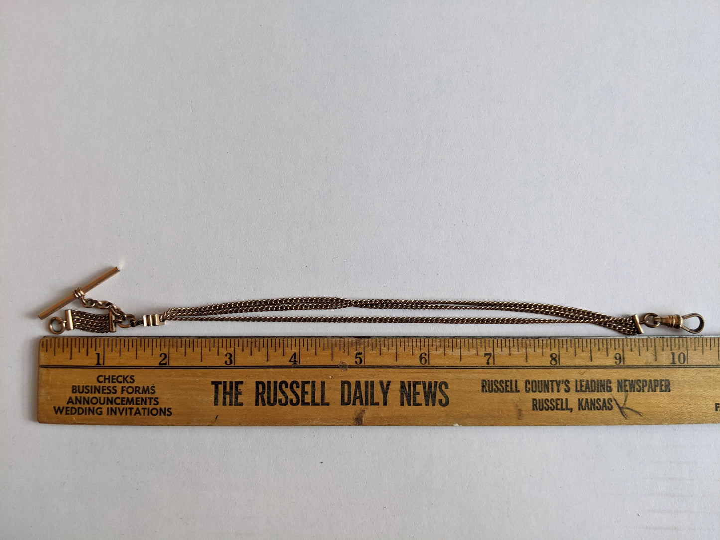 19th c. Short T-Bar Watch Chain w/ Slide | 10.25"