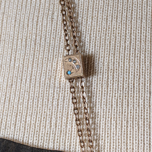 19th c. Gold Filled Long Guard Chain w/ Moon Slide