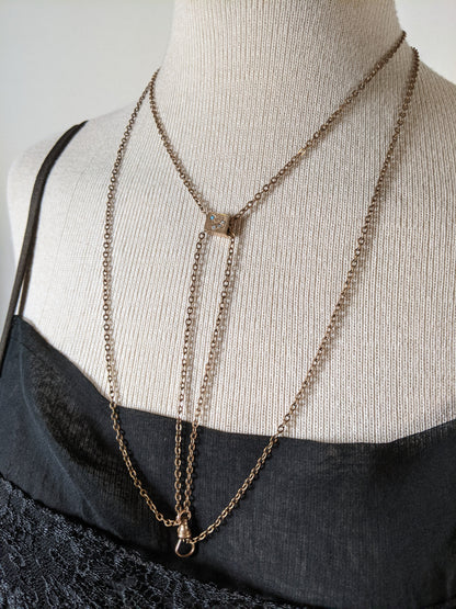 19th c. Gold Filled Long Guard Chain w/ Moon Slide