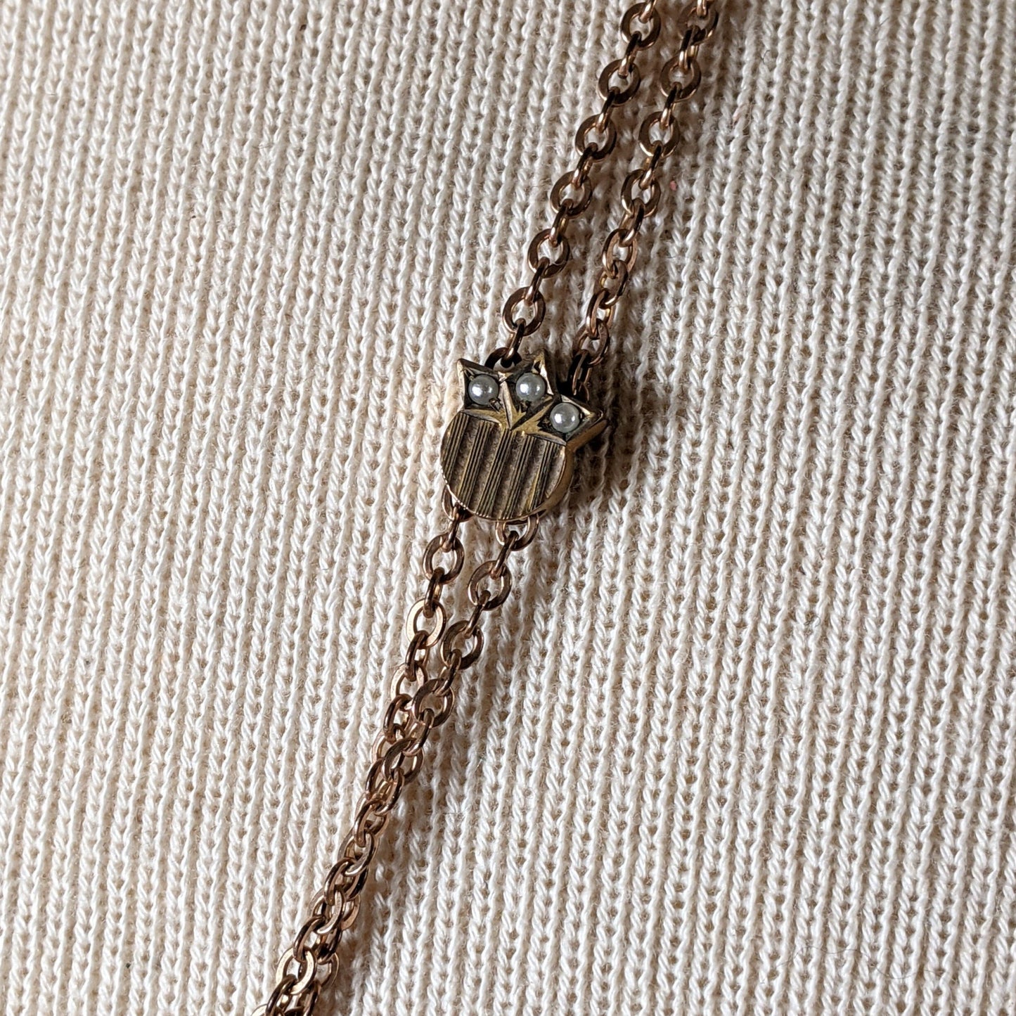 19th c. Gold Filled Long Guard Chain w/ Seed Pearl Slide