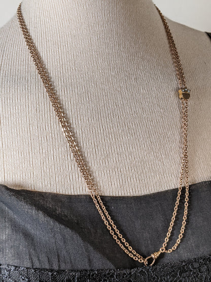 19th c. Gold Filled Long Guard Chain w/ Seed Pearl Slide