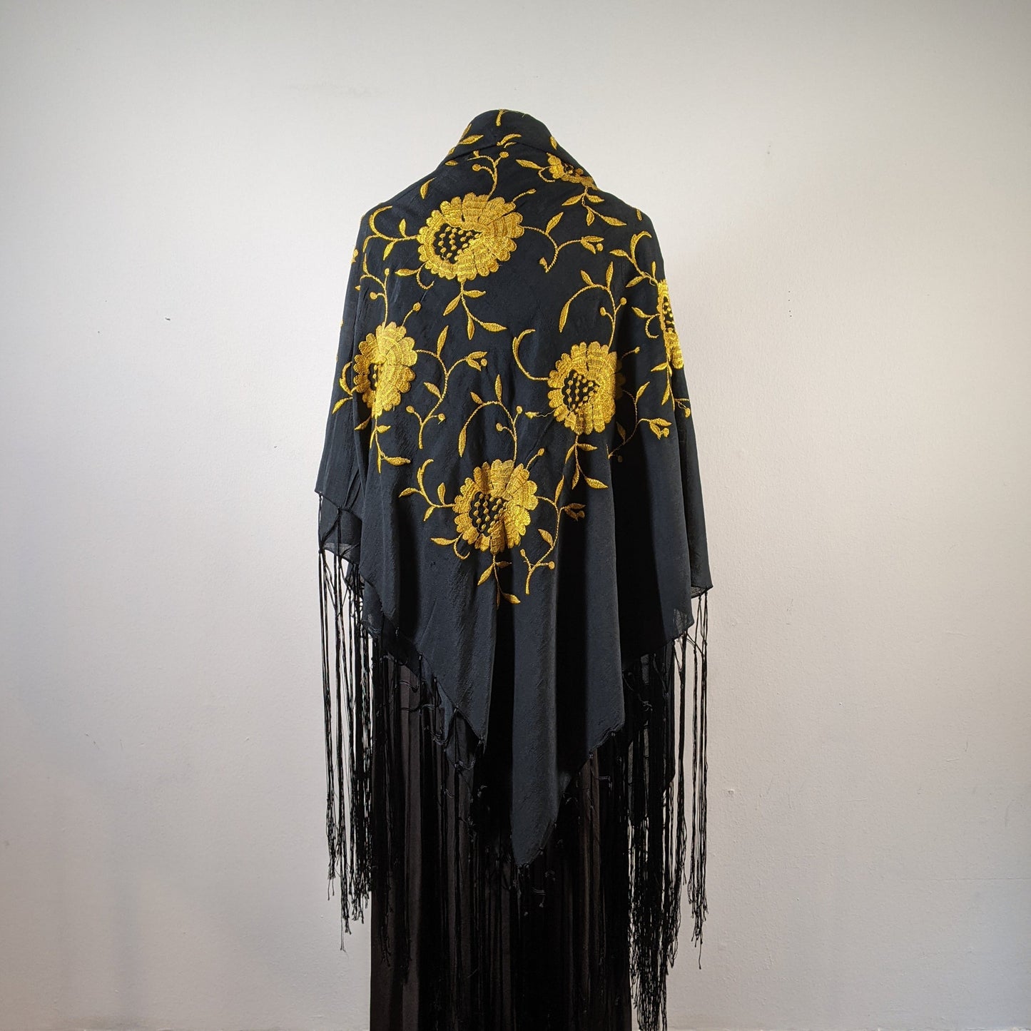 1910s-1920s Black + Yellow Silk Piano Shawl