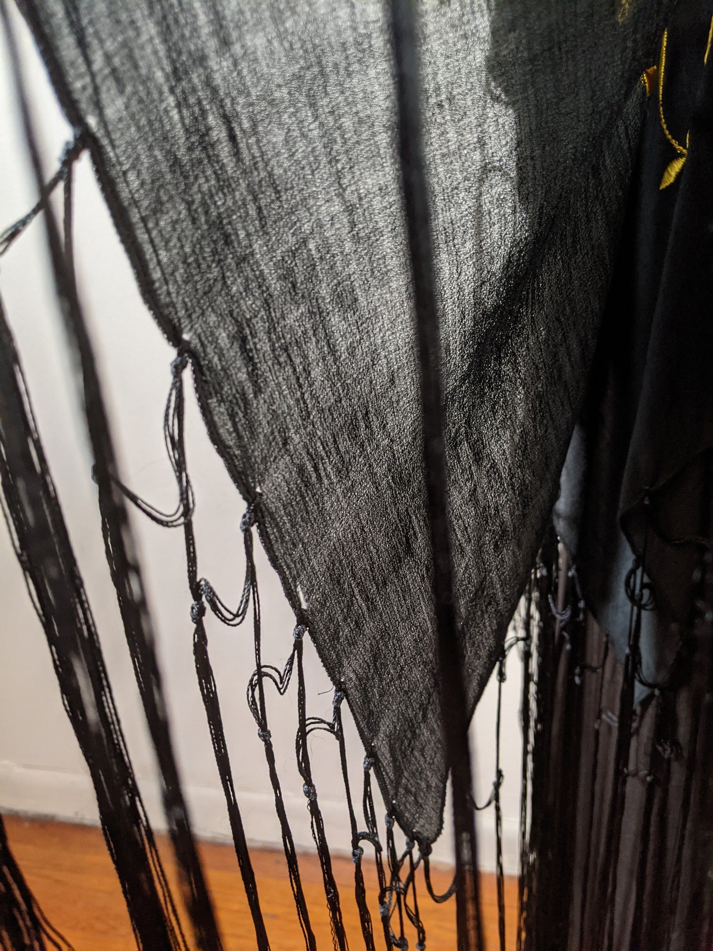 1910s-1920s Black + Yellow Silk Piano Shawl