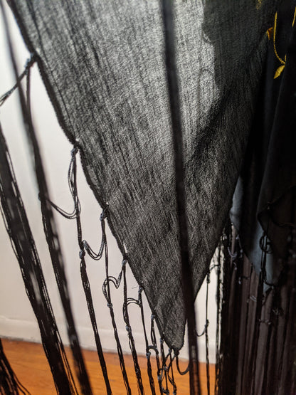 1910s-1920s Black + Yellow Silk Piano Shawl