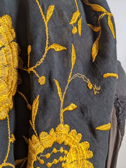 1910s-1920s Black + Yellow Silk Piano Shawl