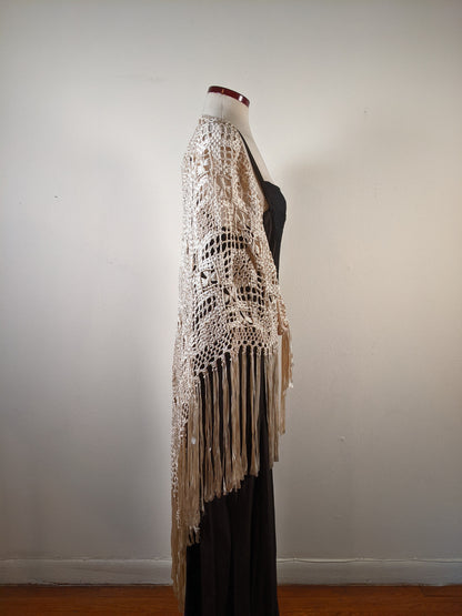 c. 1920s Cream Ribbon Shawl