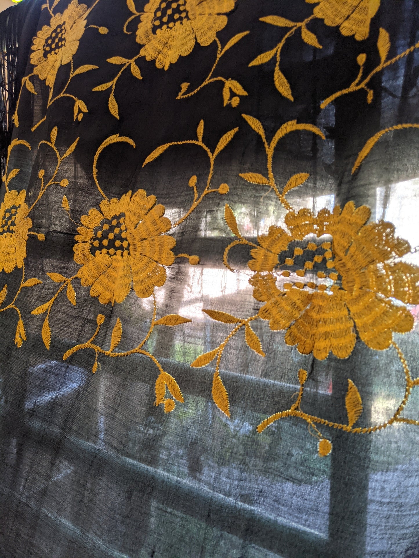 1910s-1920s Black + Yellow Silk Piano Shawl