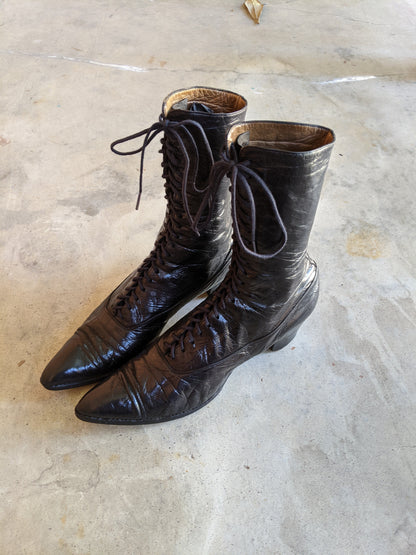 c. 1910s Black Lace Up Boots | Approx 6.5-7
