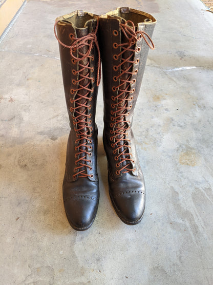 c. 1940s Tall Brown Leather Boots | Approx 7.5-8