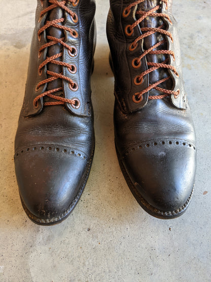 c. 1940s Tall Brown Leather Boots | Approx 7.5-8