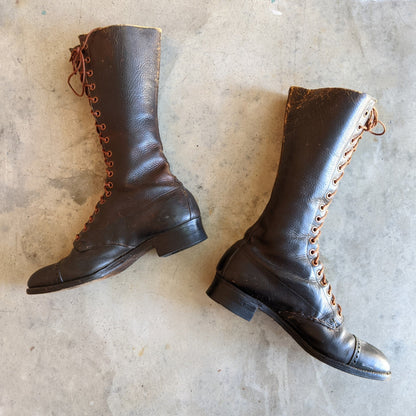 c. 1940s Tall Brown Leather Boots | Approx 7.5-8