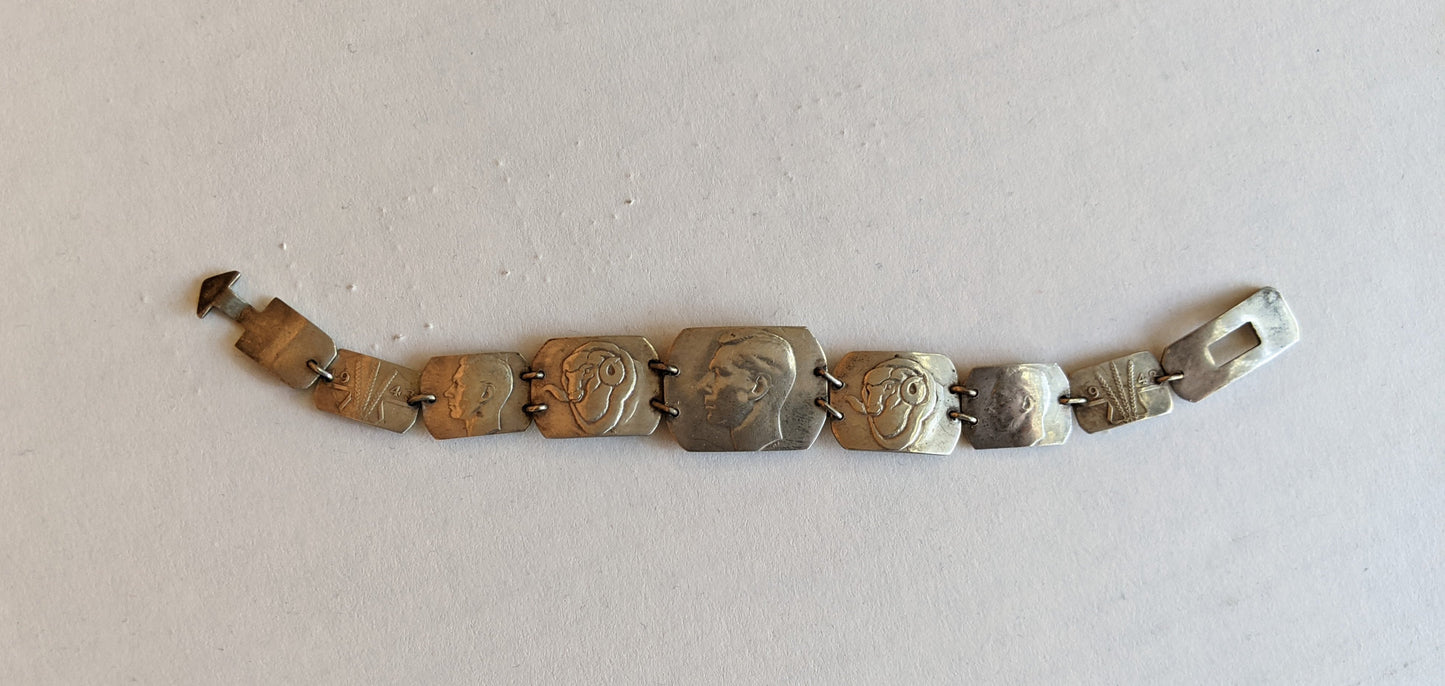 1940s WWII Trench Art Silver Coin Bracelet