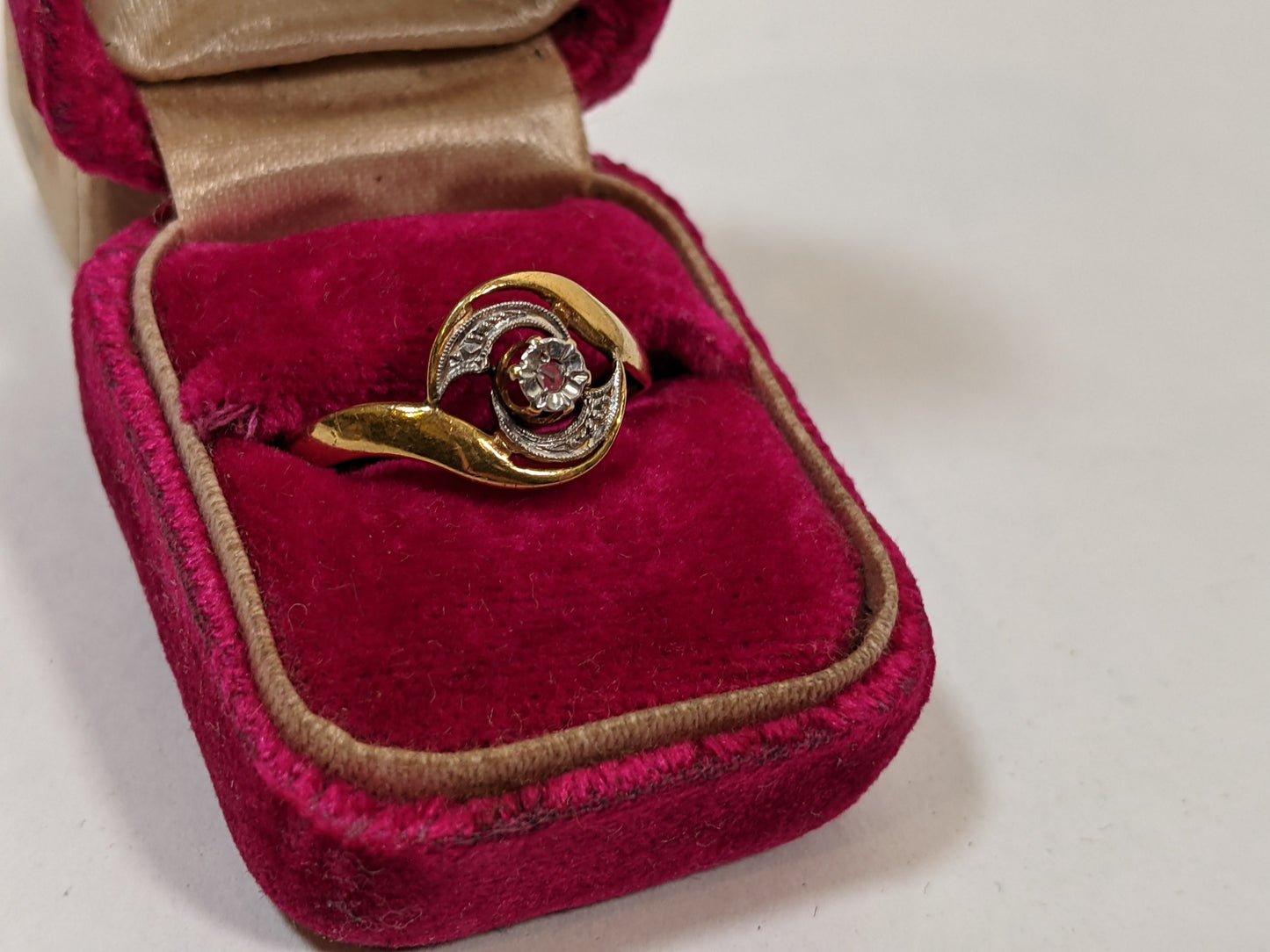 c. 1910s 18k Gold + Platinum Diamond Ring