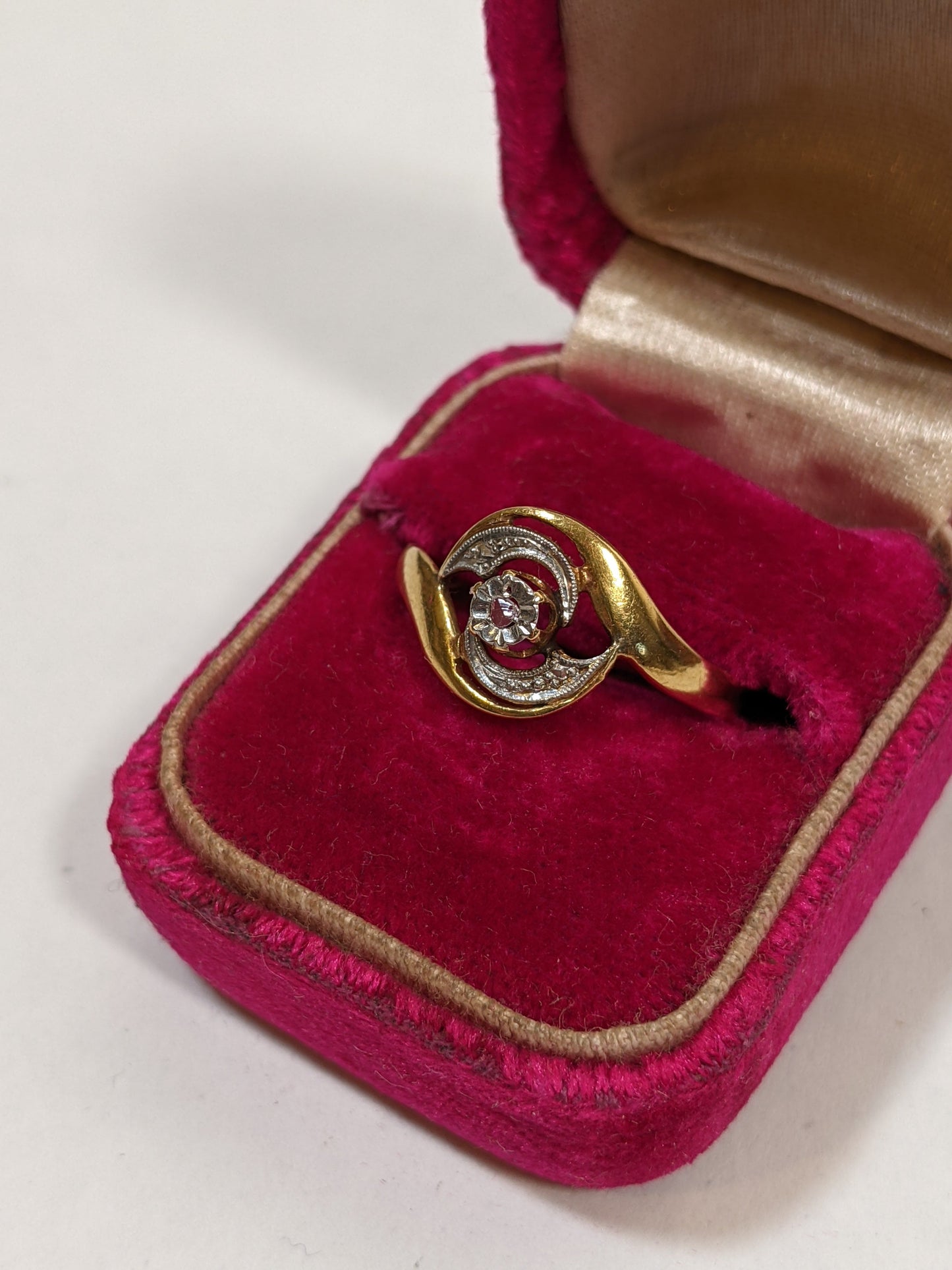 c. 1910s 18k Gold + Platinum Diamond Ring