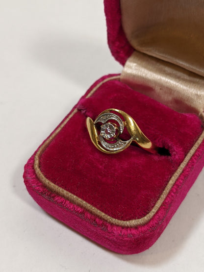 c. 1910s 18k Gold + Platinum Diamond Ring