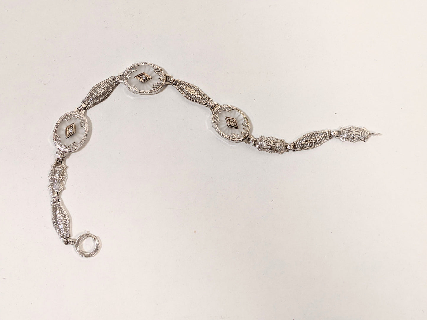 Art Deco White Gold Rock Crystal + Diamond Bracelet