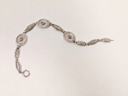 Art Deco White Gold Rock Crystal + Diamond Bracelet