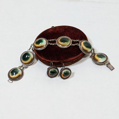 1890s-1900s Silver Operculum Bracelet + Earrings