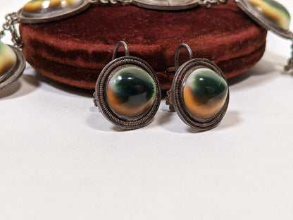 1890s-1900s Silver Operculum Bracelet + Earrings