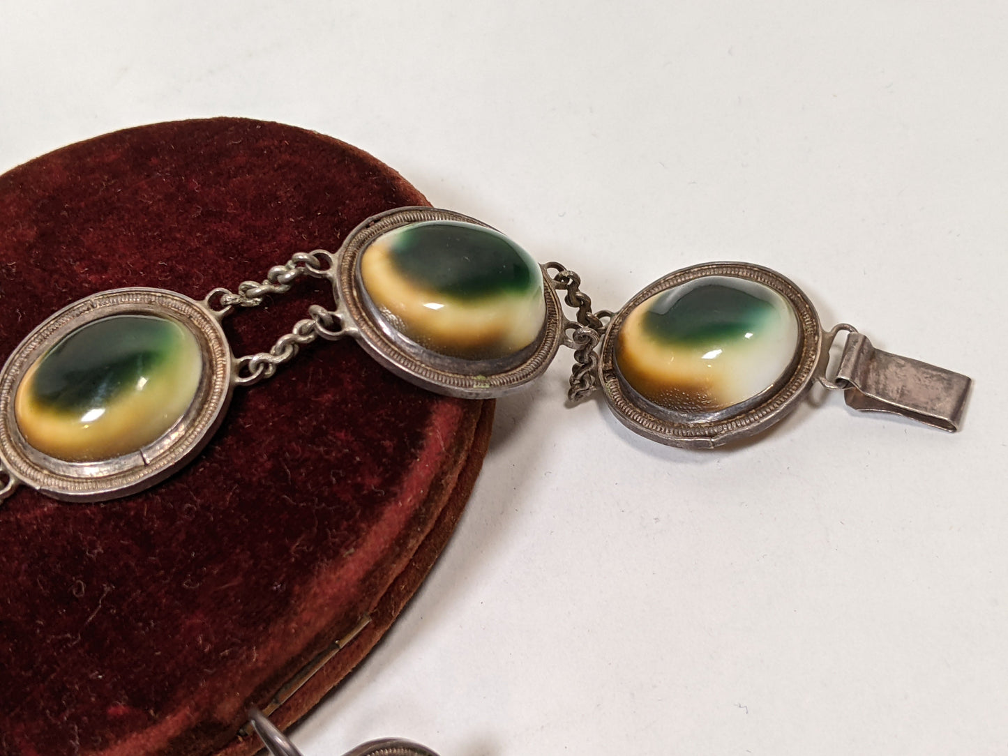 1890s-1900s Silver Operculum Bracelet + Earrings