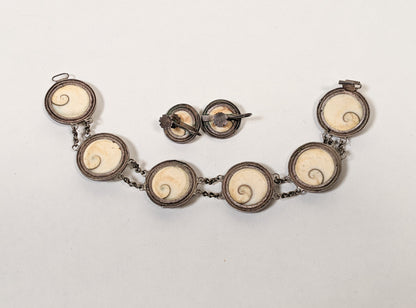 1890s-1900s Silver Operculum Bracelet + Earrings