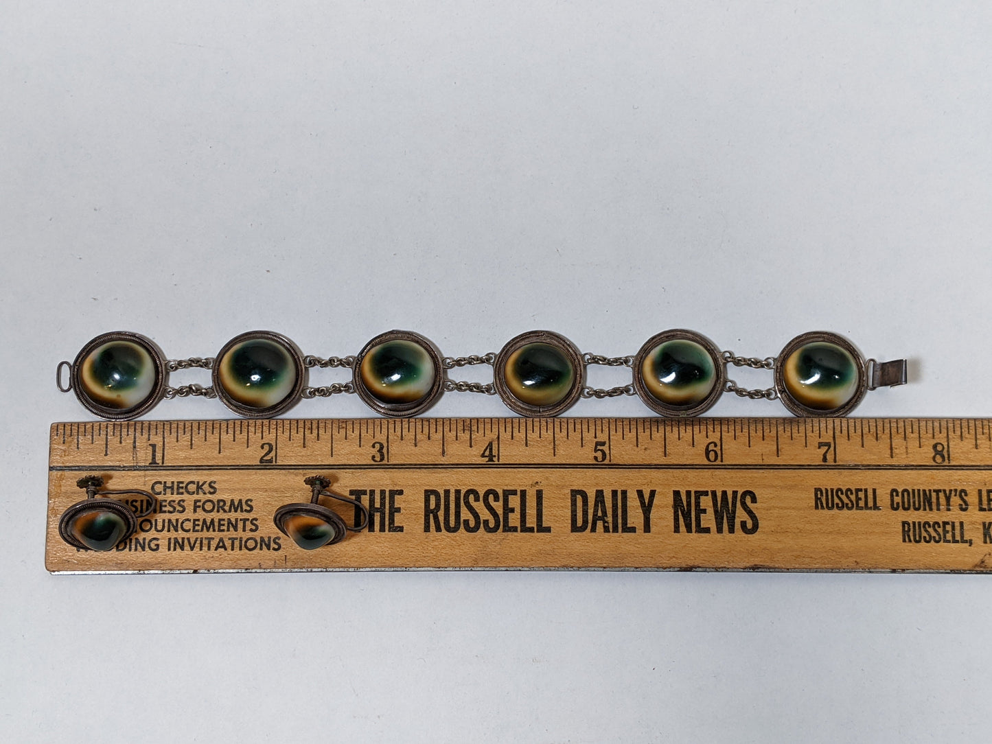 1890s-1900s Silver Operculum Bracelet + Earrings