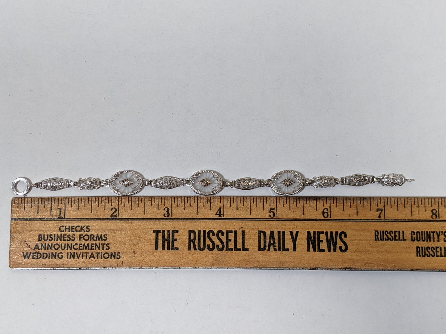 Art Deco White Gold Rock Crystal + Diamond Bracelet