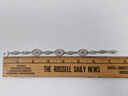 Art Deco White Gold Rock Crystal + Diamond Bracelet