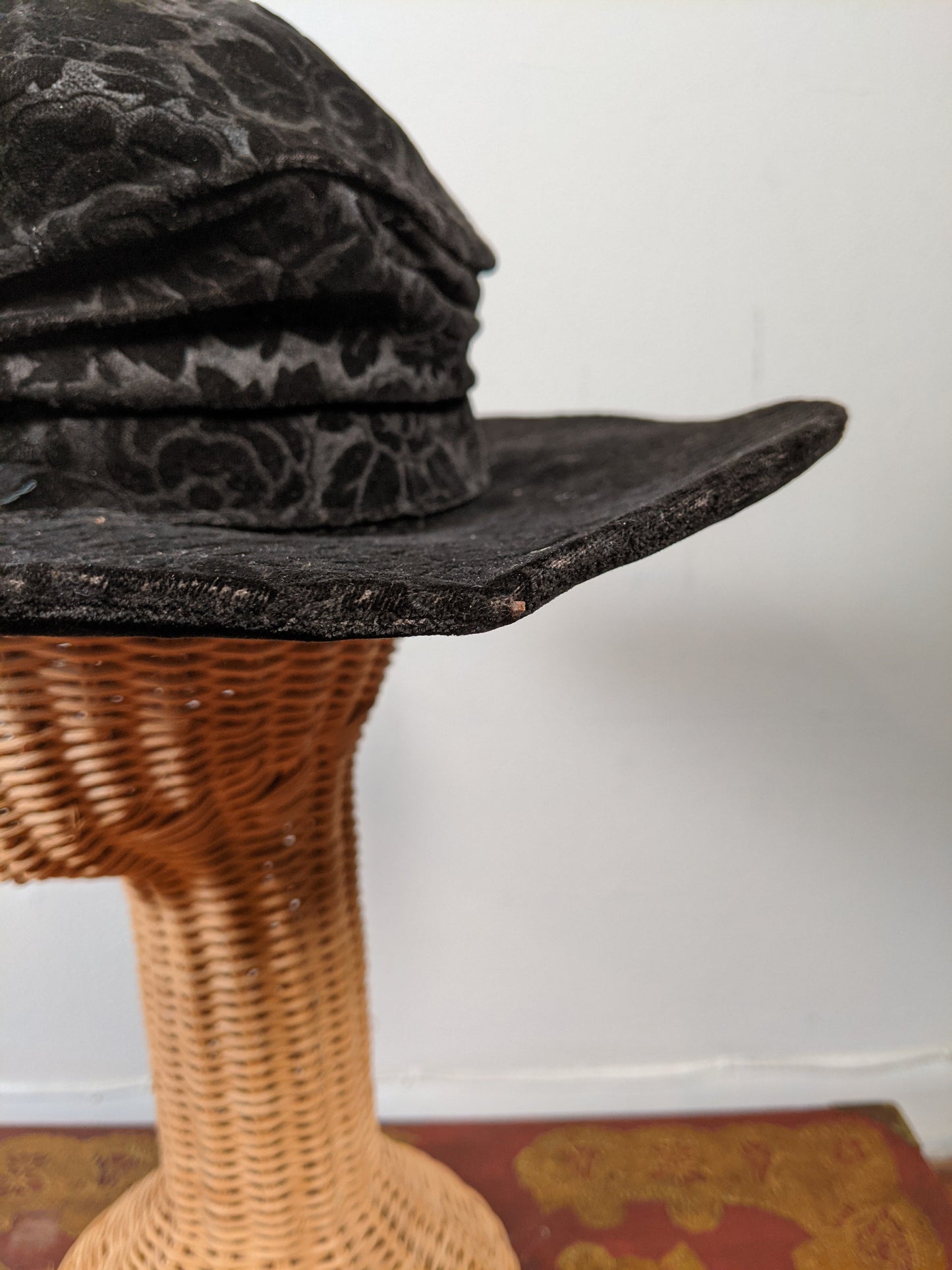 c. 1910s Black Velvet Brocade Hat