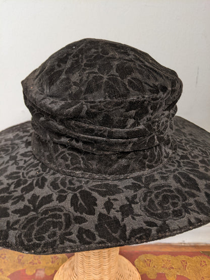 c. 1910s Black Velvet Brocade Hat