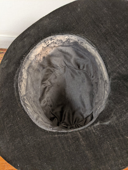 c. 1910s Black Velvet Brocade Hat