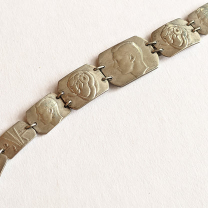 1940s WWII Trench Art Silver Coin Bracelet