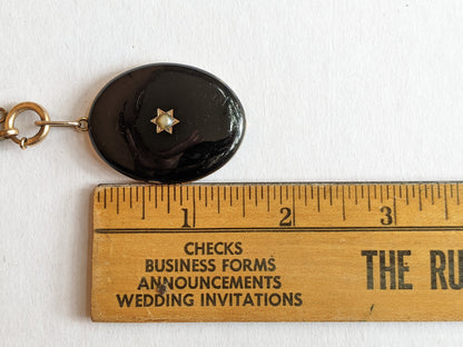 19th c. 14k Gold Enamel Locket on Book Chain
