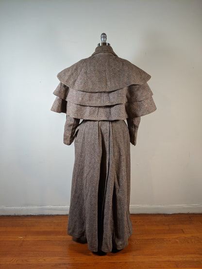 c. 1890s Tweed Coat w/ Capelet