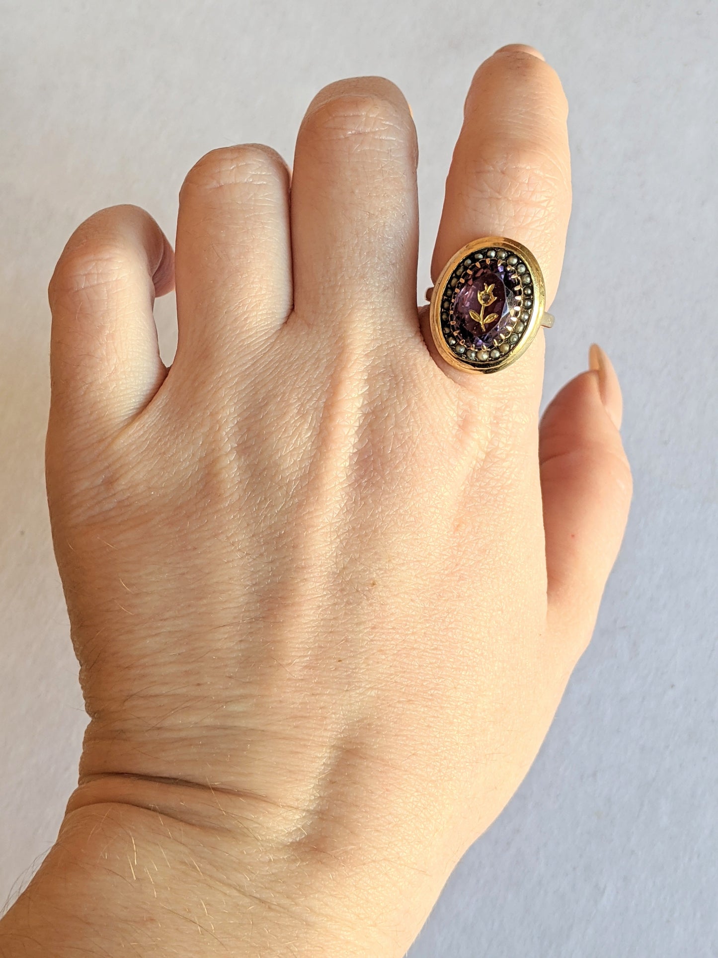 c. 1870s-1880s 14k Amethyst Rose of Sharon Ring