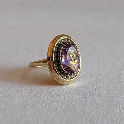 c. 1870s-1880s 14k Amethyst Rose of Sharon Ring