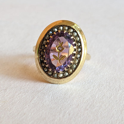 c. 1870s-1880s 14k Amethyst Rose of Sharon Ring
