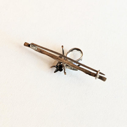 c. 1910s-20s Sterling Silver Moonstone Fly Brooch