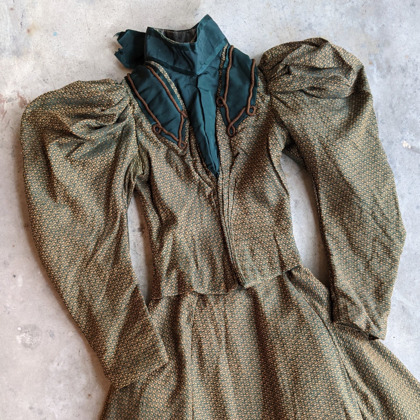 1890s Green + Gold Dress | Includes extra fabric