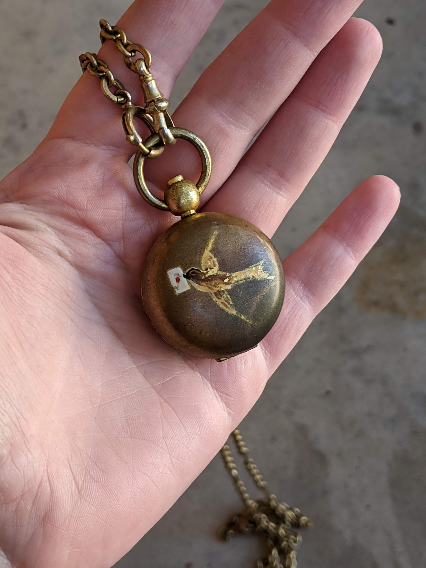 1890s-1900s Hand Painted Sovereign Case + Chain
