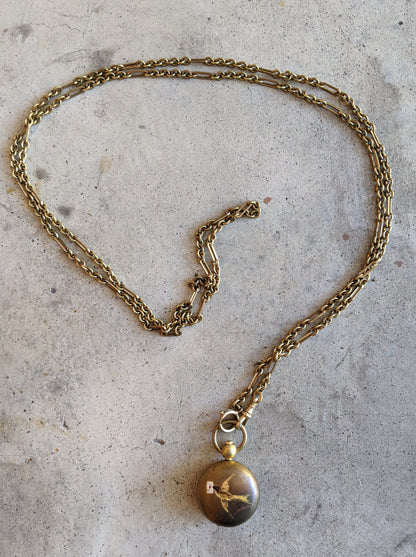 1890s-1900s Hand Painted Sovereign Case + Chain