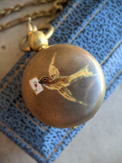 1890s-1900s Hand Painted Sovereign Case + Chain