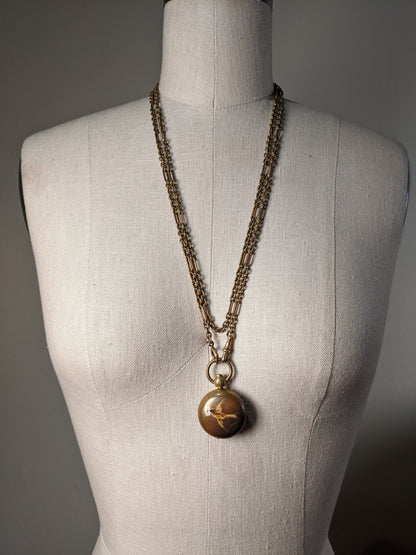 1890s-1900s Hand Painted Sovereign Case + Chain