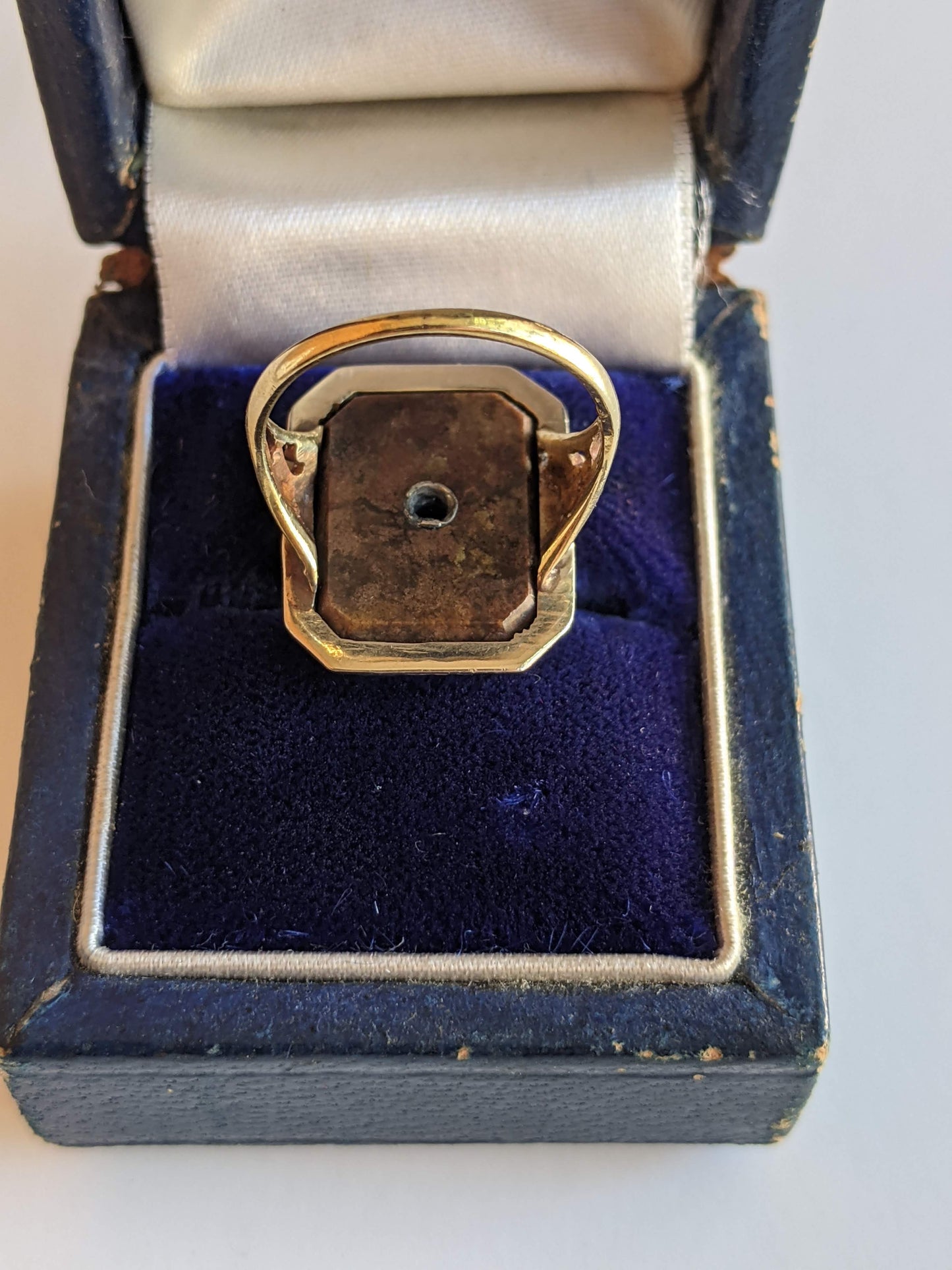 Art Deco 14k Gold Petrified Wood + Diamond Ring