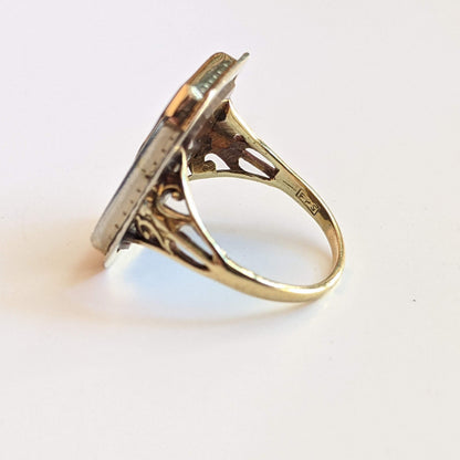 Art Deco 14k Gold Petrified Wood + Diamond Ring