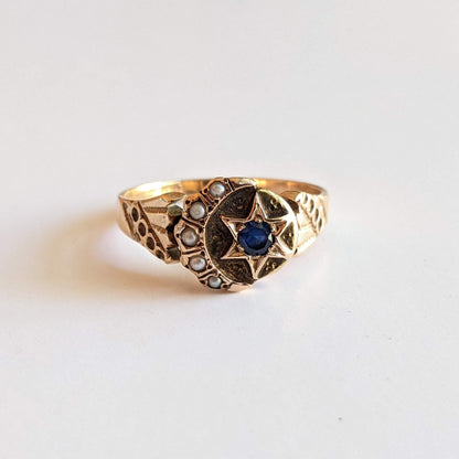 c. 1890s 14k Gold Moon + Star Ring