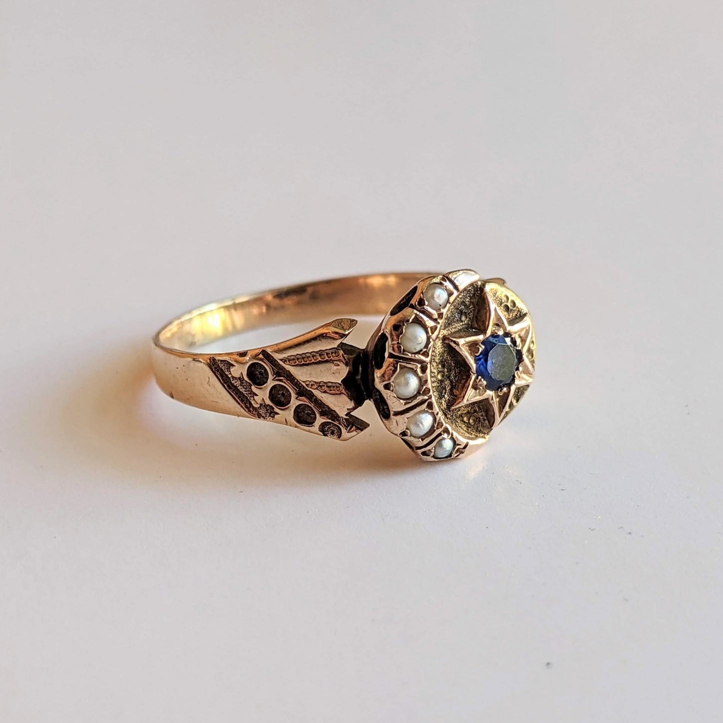 c. 1890s 14k Gold Moon + Star Ring
