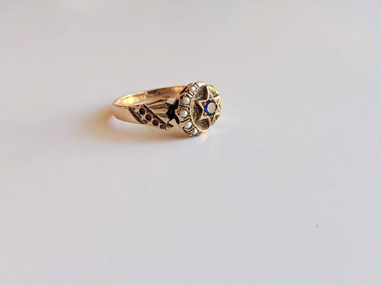 c. 1890s 14k Gold Moon + Star Ring