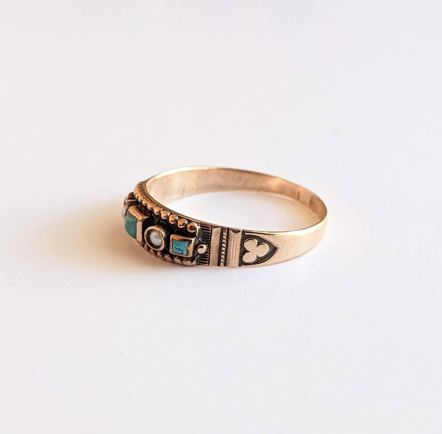 c. 1880s-1890s 14k Gold, Turquoise, Pearl Ring