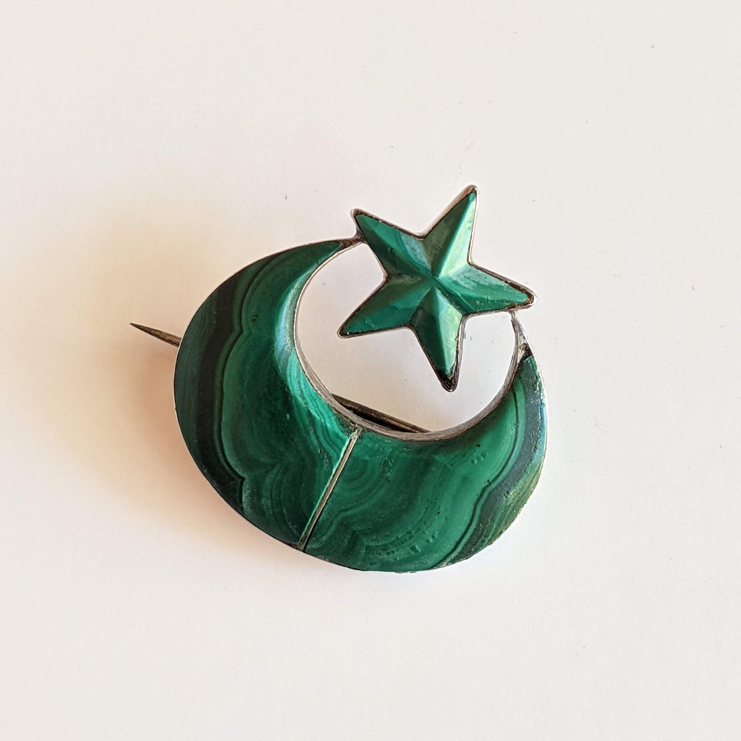 Mid-19th c. Silver Malachite Brooch